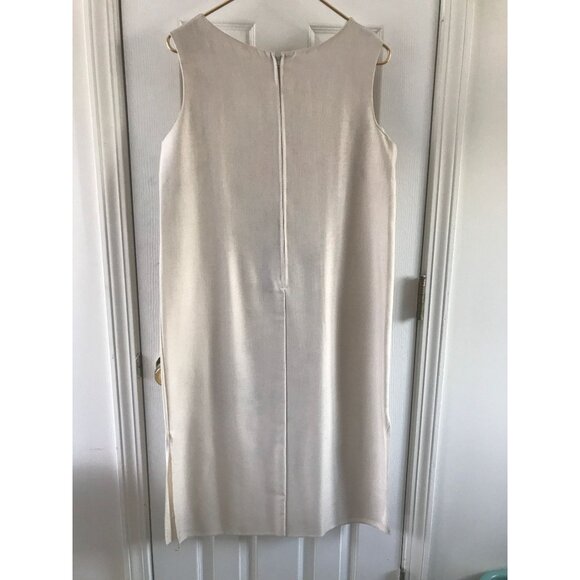 Vtg Orange Blue Pink Floral Beige Dress Sleeveless Sheath White Pearl Beads - Picture 6 of 10